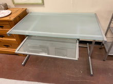 Load image into Gallery viewer, Frosted Glass Desk with Pull out Shelf and Metal Base

