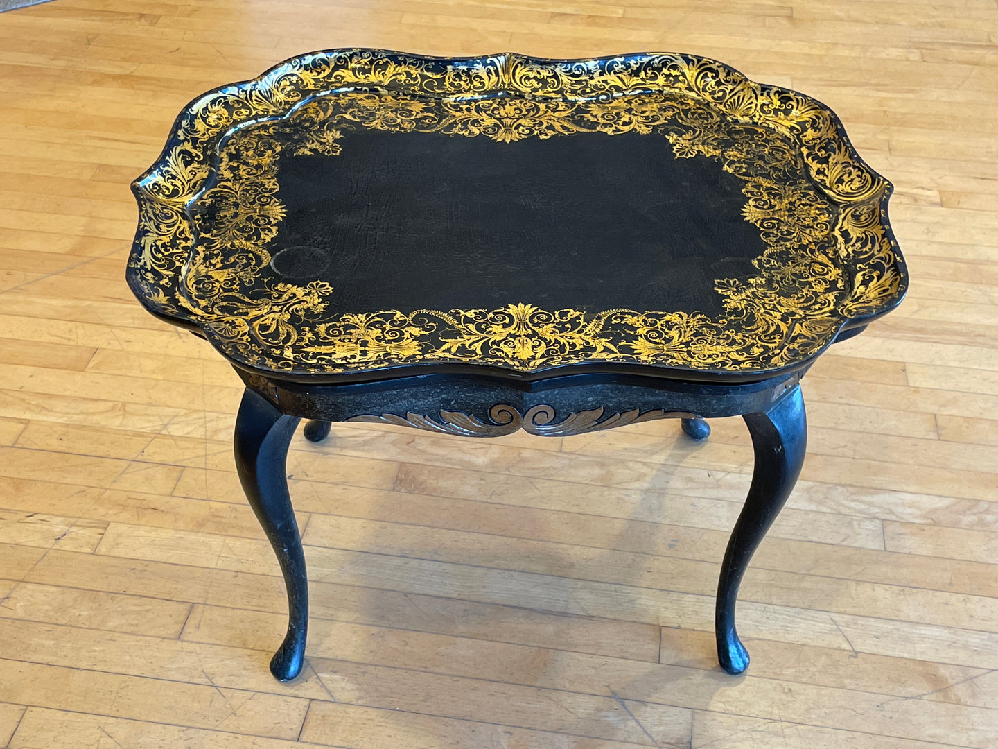 Gold Detail Black Leather Tray Table