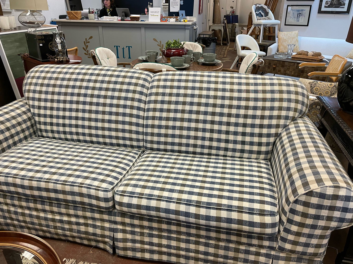 Blue, Green & White Check Queen Sleeper Sofa from Broyhill