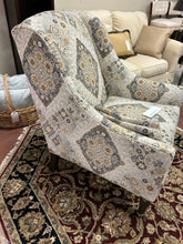 Load image into Gallery viewer, Grey, Cream, Yellow &amp; Black Upholstered Wing Chair from Ethan Allen
