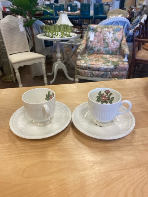 Pair of Demitasse Cups & Saucers, Moss Rose from Wedgwood