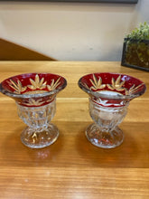 Load image into Gallery viewer, Pair of Glass Candle Holders with Red Rim
