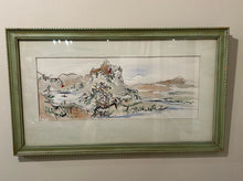 Load image into Gallery viewer, Watercolor of Japanese Scene  in Green Frame
