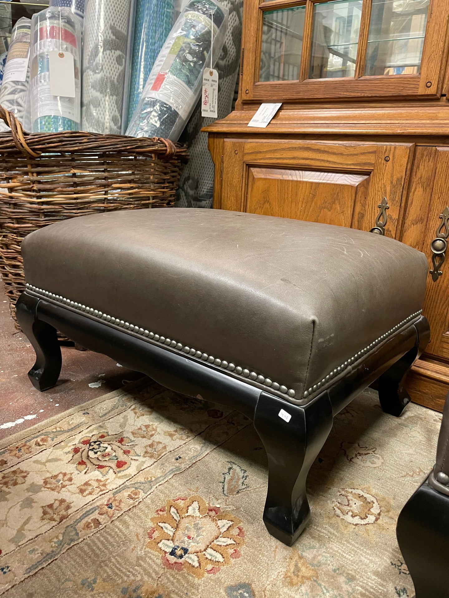 Gray Leather Ottoman from Arhaus