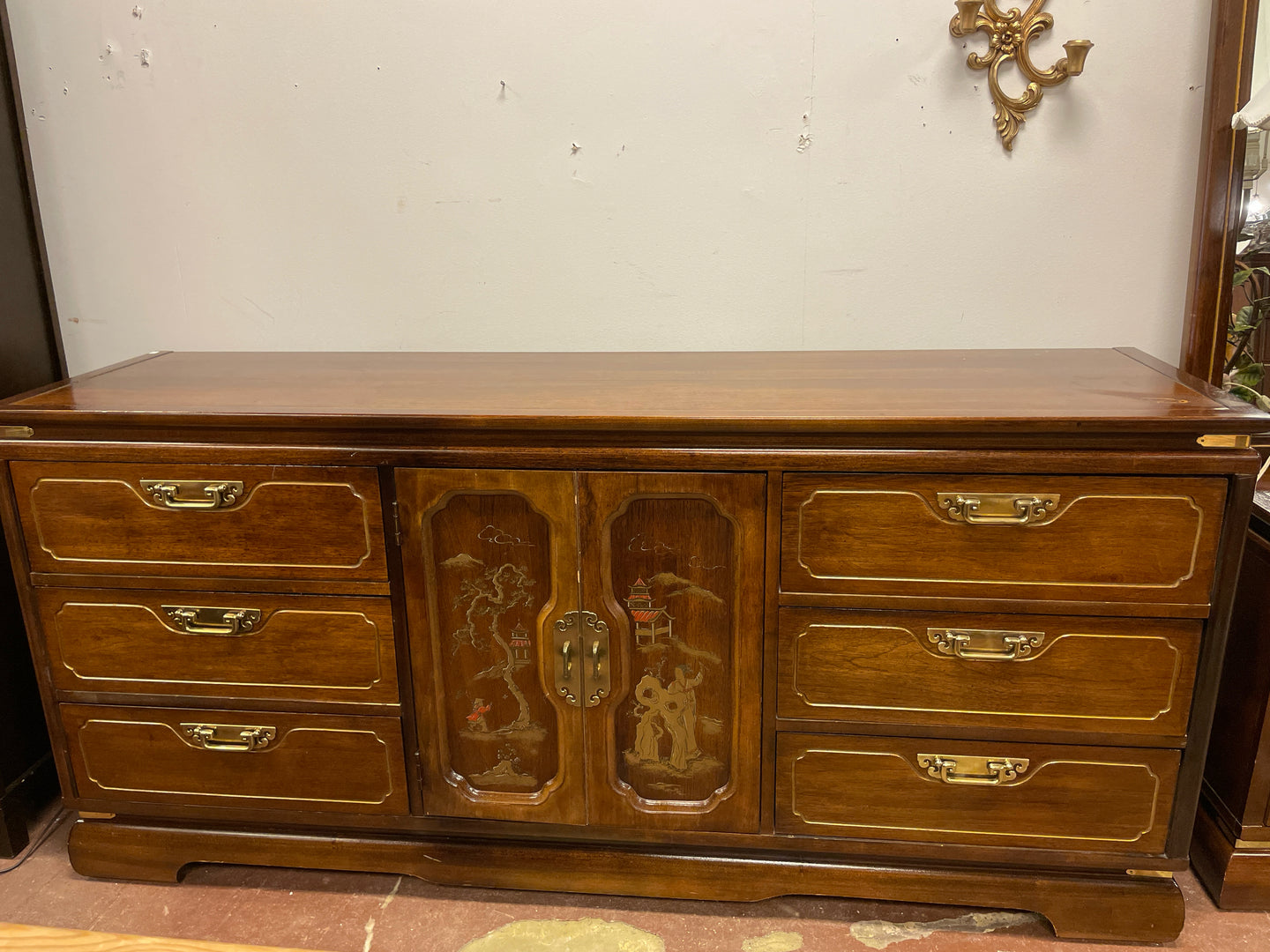 Nine Drawer Long Dresser with Gold Hardware from Century Furniture