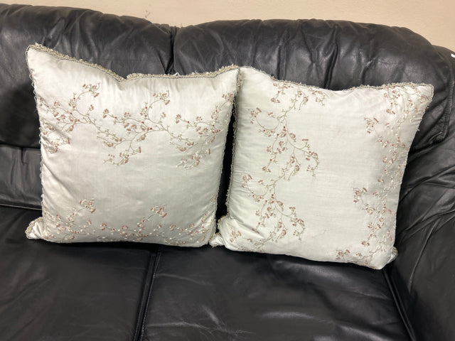 Pair of Embroidered Seafoam Green Pillows