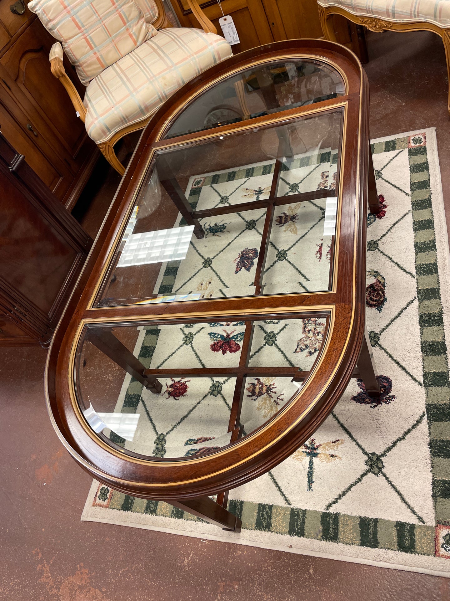Beveled Glass Top Oval Coffee Table