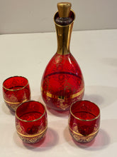 Load image into Gallery viewer, Red &amp; Gold Murano Glass Decanter and Nine Glasses from Ferro &amp; Lazzarini
