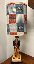 Load image into Gallery viewer, Revolutionary Soldier Table Lamp w/ Red, White &amp; Blue Americana Patchwork Shade
