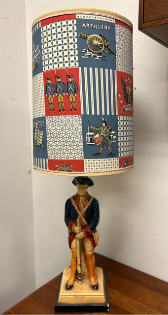 Revolutionary Soldier Table Lamp w/ Red, White & Blue Americana Patchwork Shade