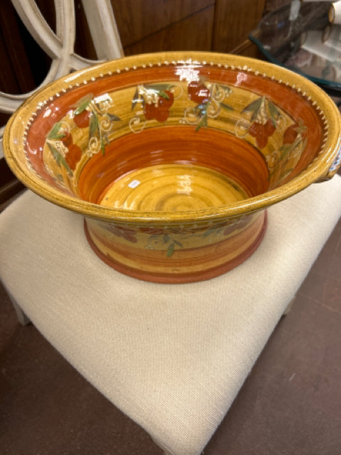 French Provencal Round Ceramic Bowl, Yellow, Orange and Cream