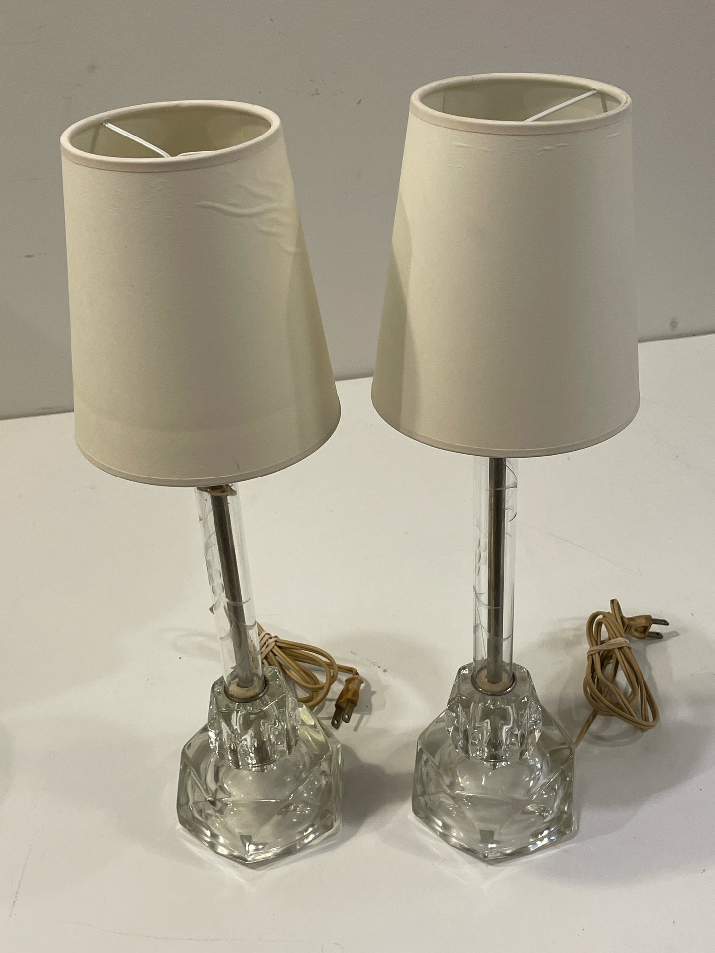 Pair of Etched Glass Candlestick Lamps