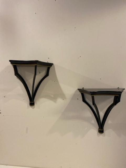 Pair of Black Wall Shelves with Gold Trim
