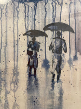 Load image into Gallery viewer, Watercolor of Pedestrians with Umbrellas, signed

