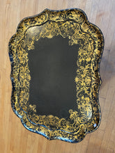 Load image into Gallery viewer, Gold Detail Black Leather Tray Table
