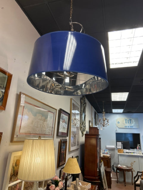 2 Bulb  Ceiling Light Fixture with High Gloss Navy/Royal Shade