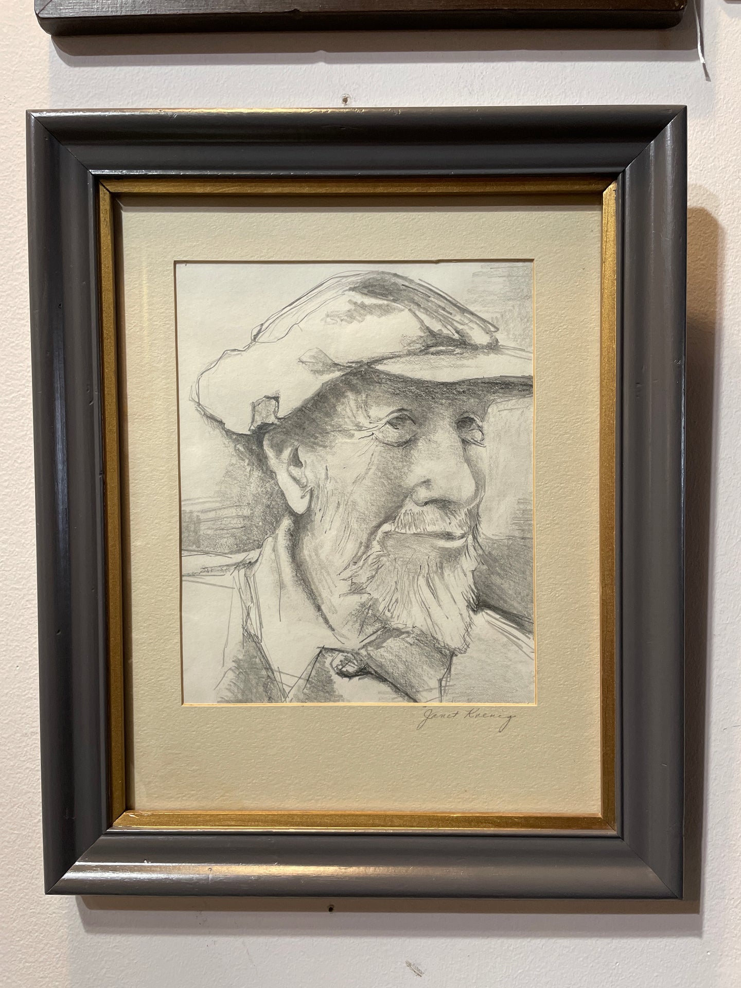 Pencil Sketch of Man with Goatee & Cap Signed