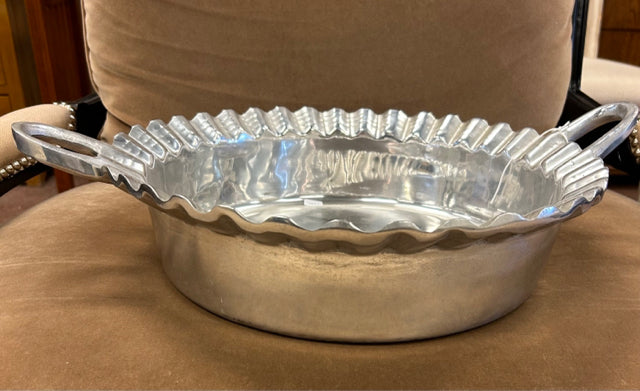 Pewter Round Scalloped Bowl with Two Handles
