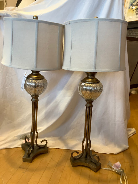 Pair of Tall Lamps w/Flecked Glass Orbs