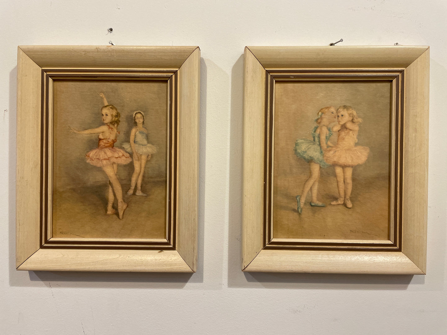 Pair of Ballerina Prints in Cream Wood Frames