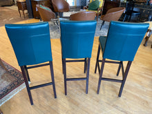 Load image into Gallery viewer, Set of Three Faux Leather Green Bar Stools

