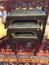 Load image into Gallery viewer, Set of 3 Asian Inspired Nesting Tables with Glass Top
