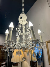 Load image into Gallery viewer, Vintage, White Painted, Shabby Chic Six Arm Chandelier with Crystals
