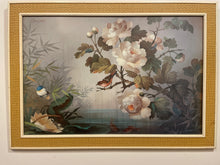 Load image into Gallery viewer, Framed Floral Print wih 2 Birds in Basketweave Frame

