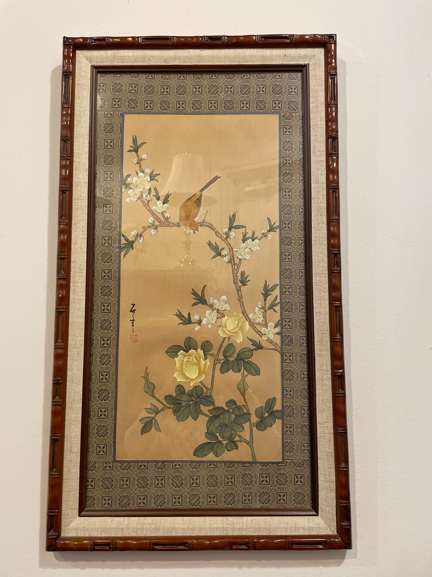 Silk Embroidery of Birds in Bamboo Frame