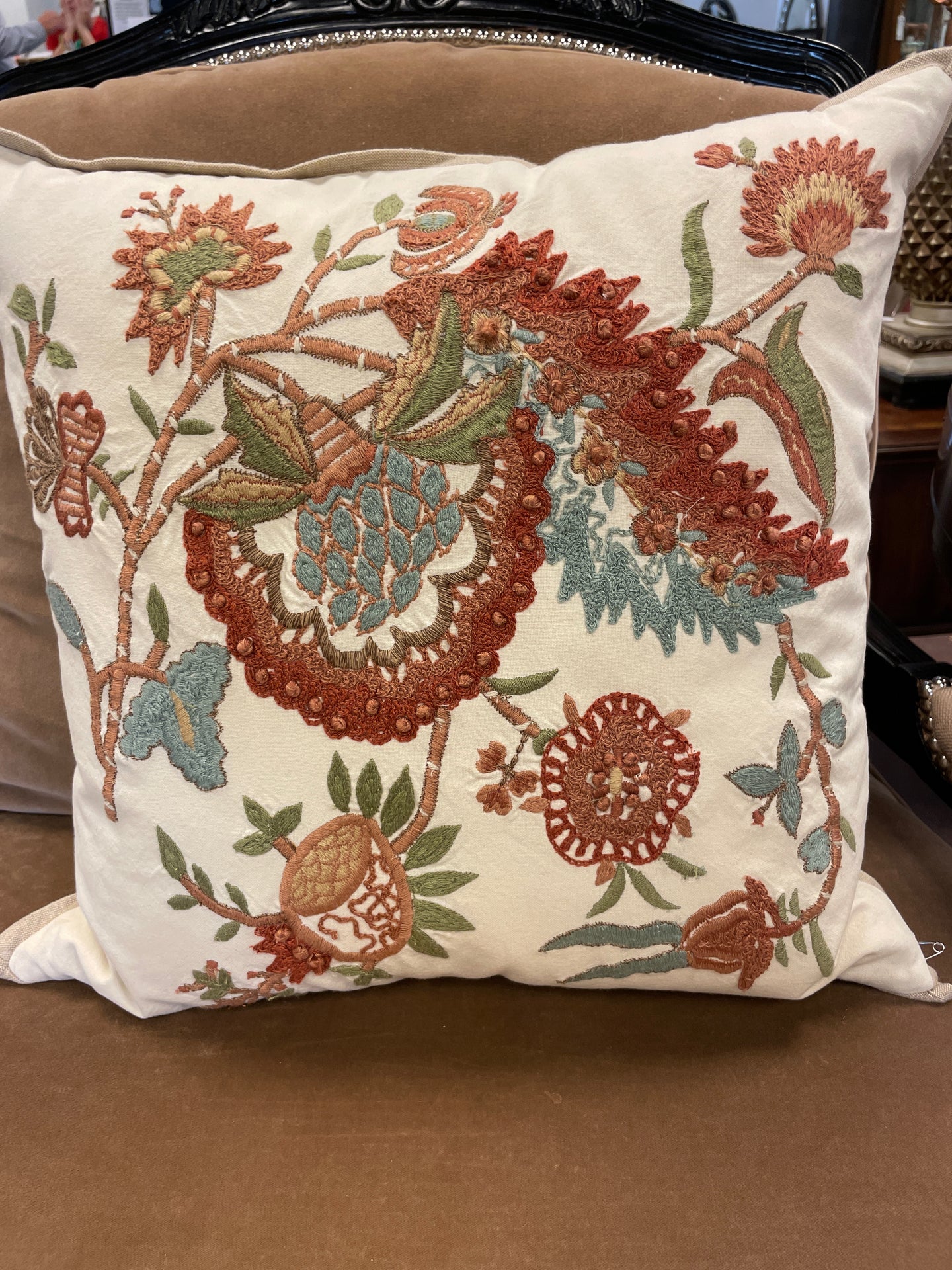Floral Throw Pillow, Red, Teal & Green from Pottery Barn