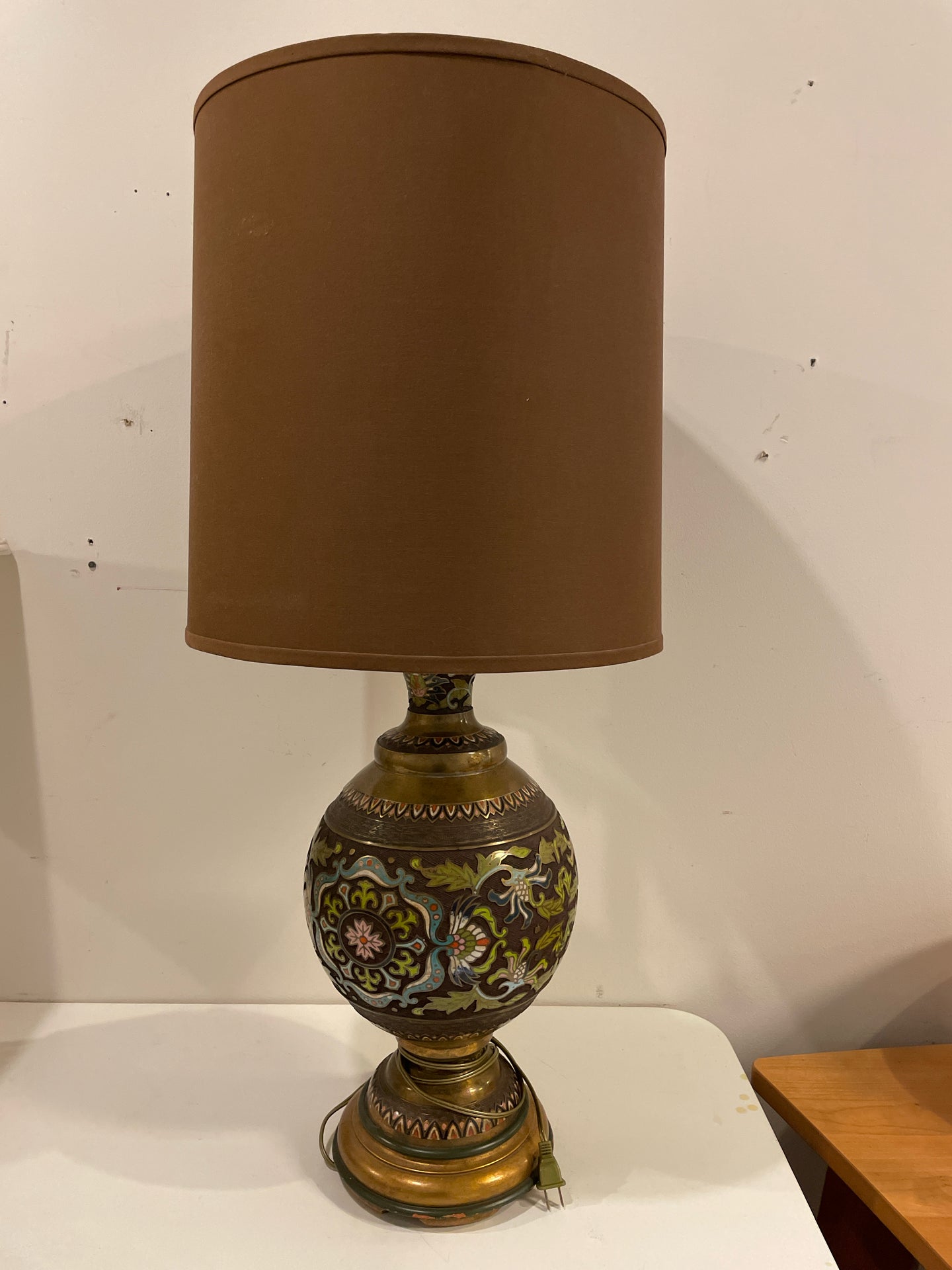 Vintage, Asian Motif Enamel & Brass Cloisonne Lamp from Marbo Lamp Co.