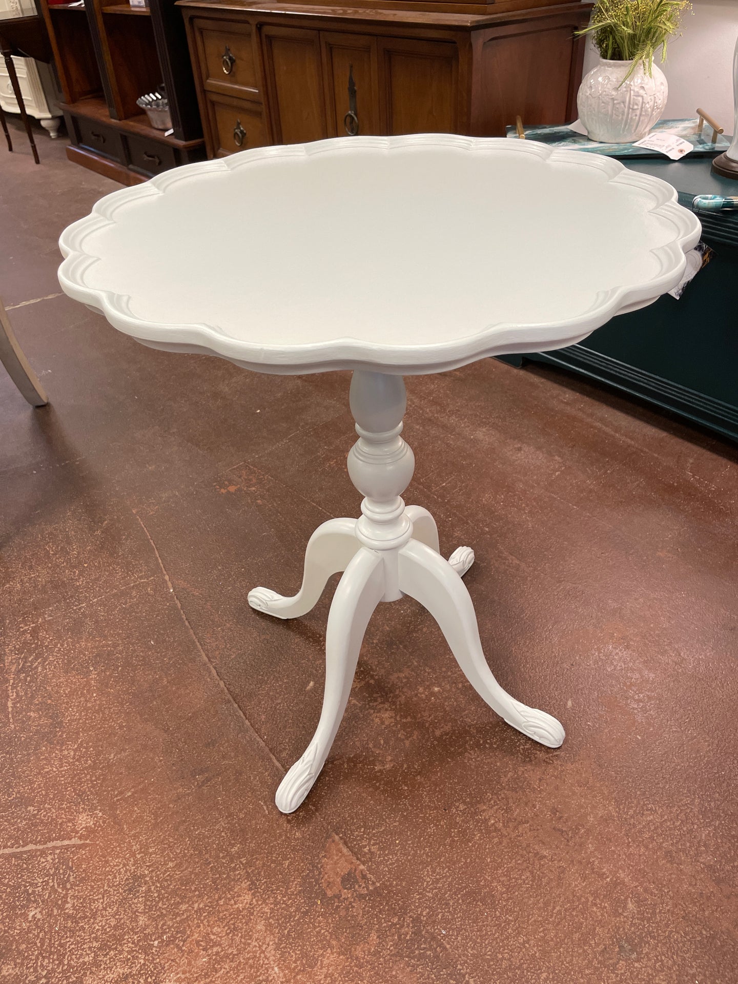 Custom Painted White Round  Pie Crust Table